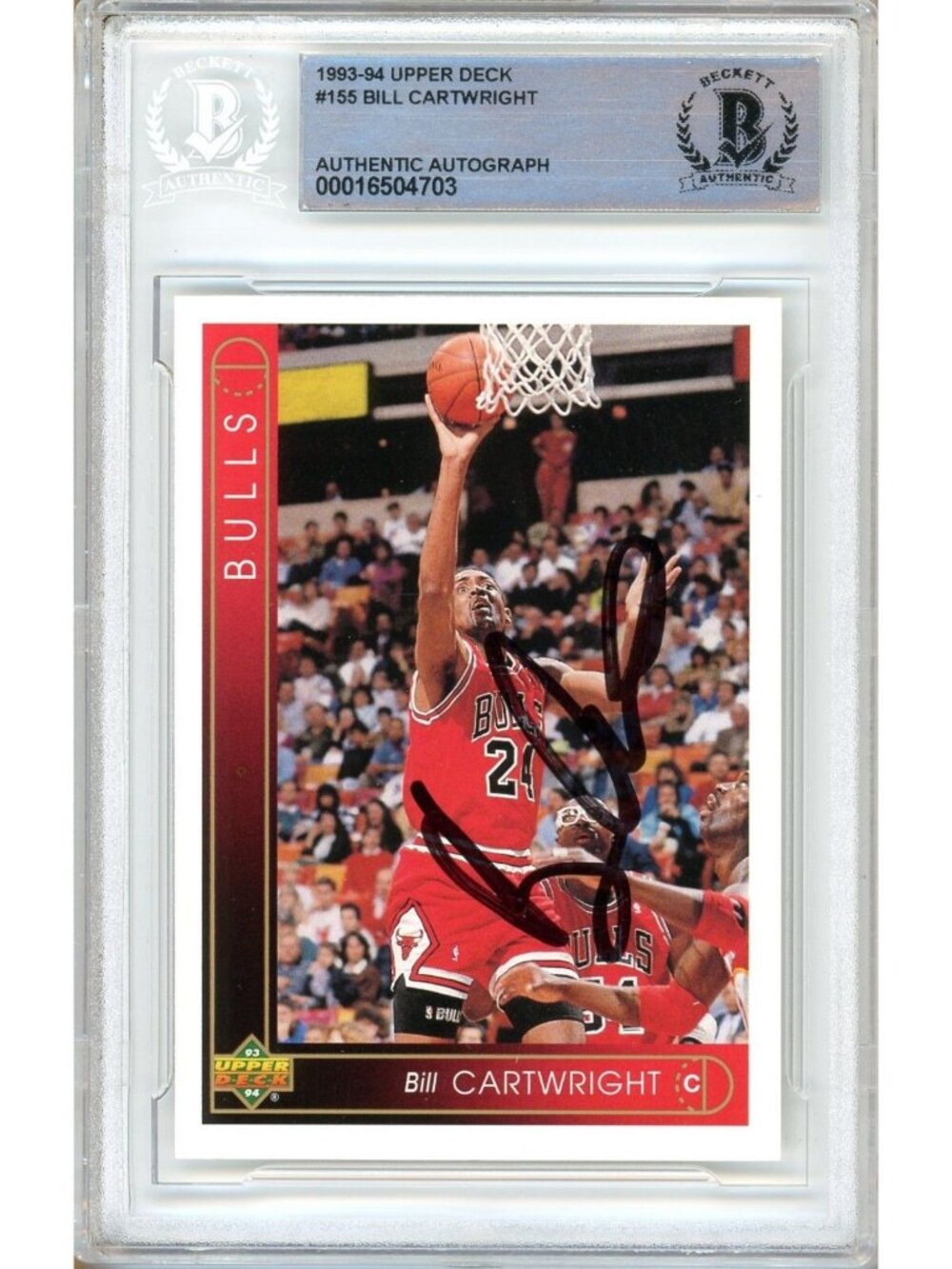 Bill Cartwright Signed 1993-94 UD #155 Chicago Bulls Beckett BAS Slab Auto NBA